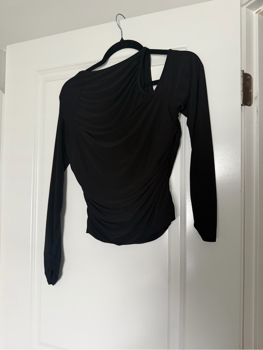 Fashion Nova Black One-Shoulder Draped Long Sleeve Top - Picture 2 of 2